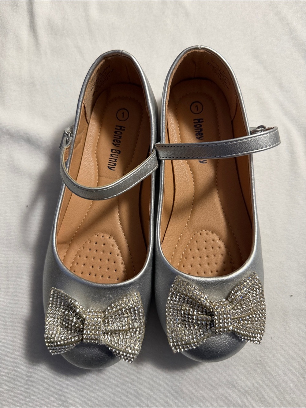 Silver Mary Jane Shoes with Rhinestone Bow